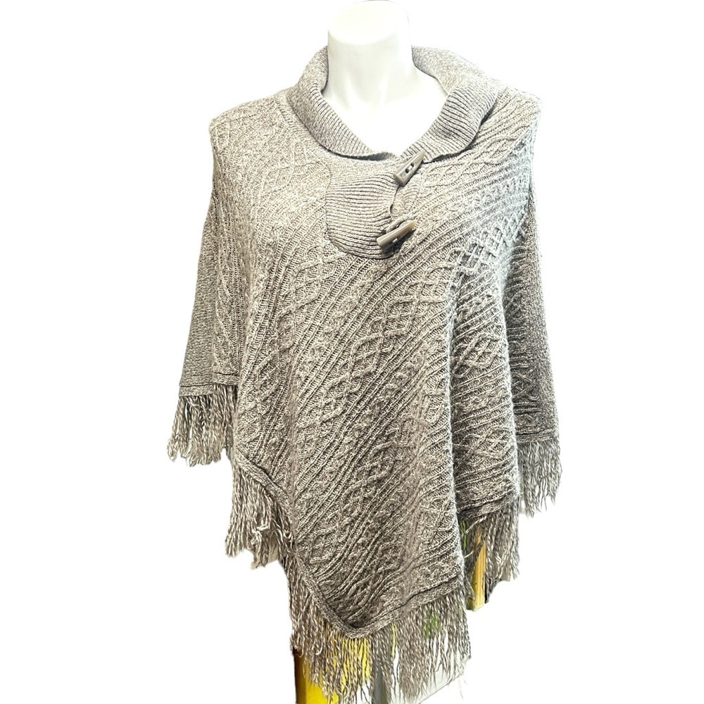 Karen Scott Fringe-Hem Sweater Poncho L/Xl
